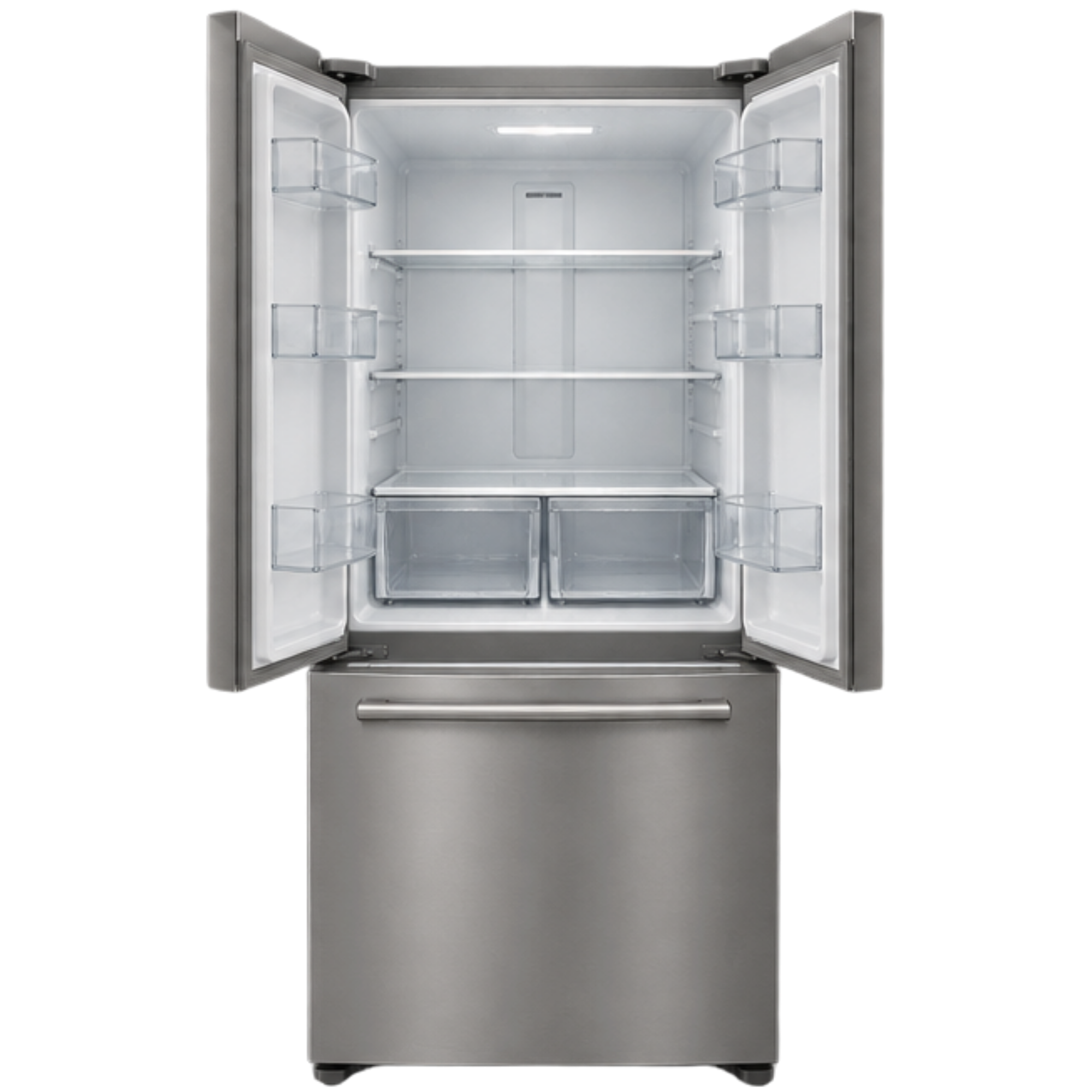 Open stainless steel refrigerator